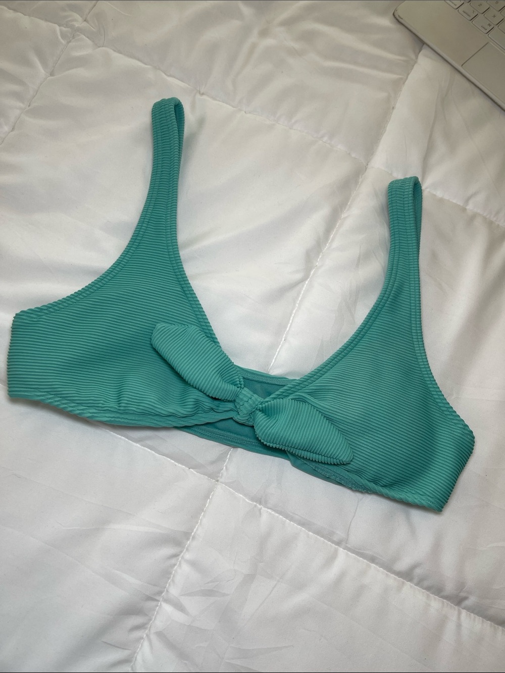 Billabong Teal Ribbed Knot-Front Bikini Top
